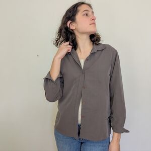Taupe Gray Soft Button-Down Long Sleeve Shirt – Size 10